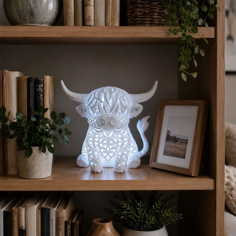 🐮 Highland Cow Tea Light Holder – Adorable Rustic Farmhouse Decor