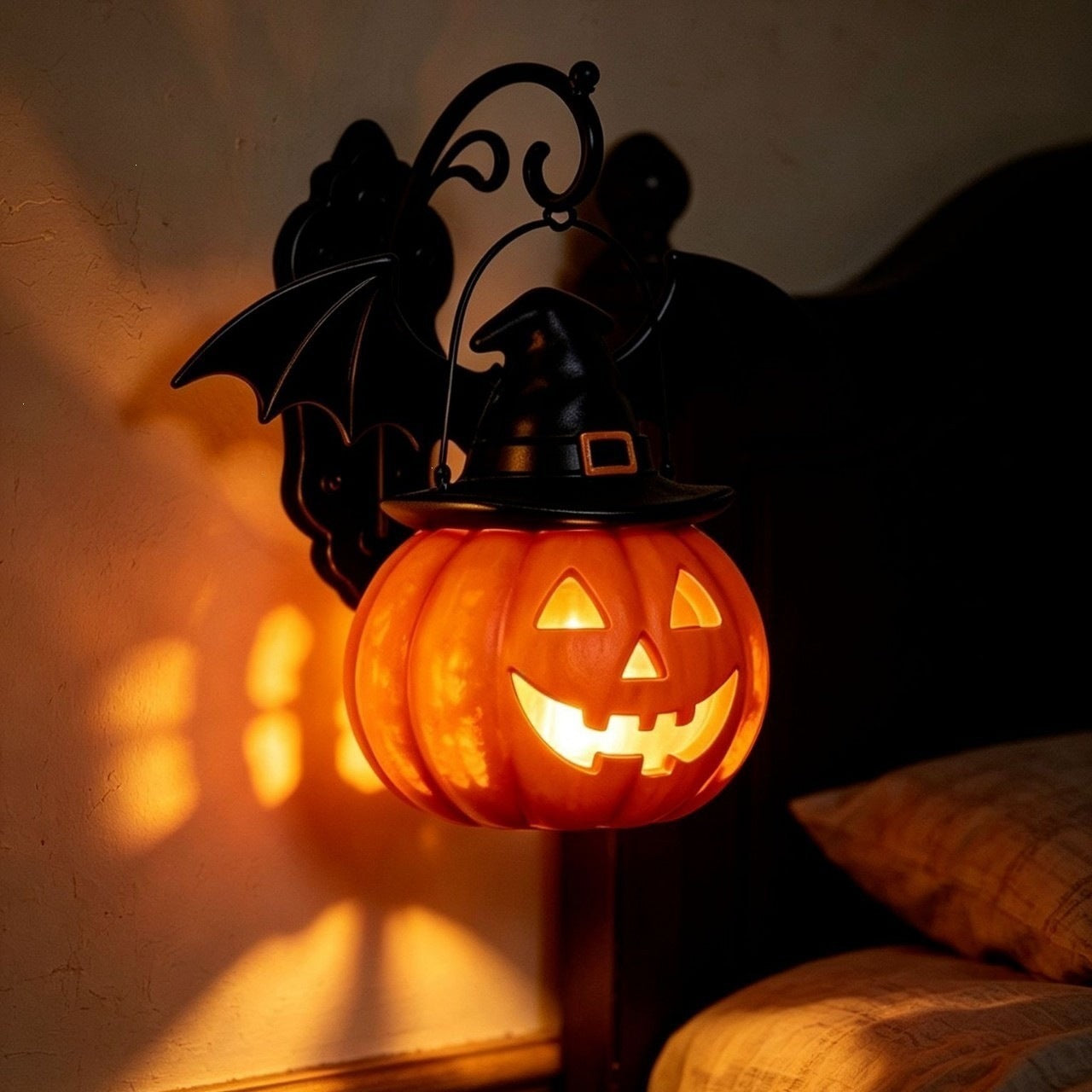 🎃Halloween Early Bird Special Sale 50% OFF🎃 Bat Hat Pumpkin Wall Lamp 🦇