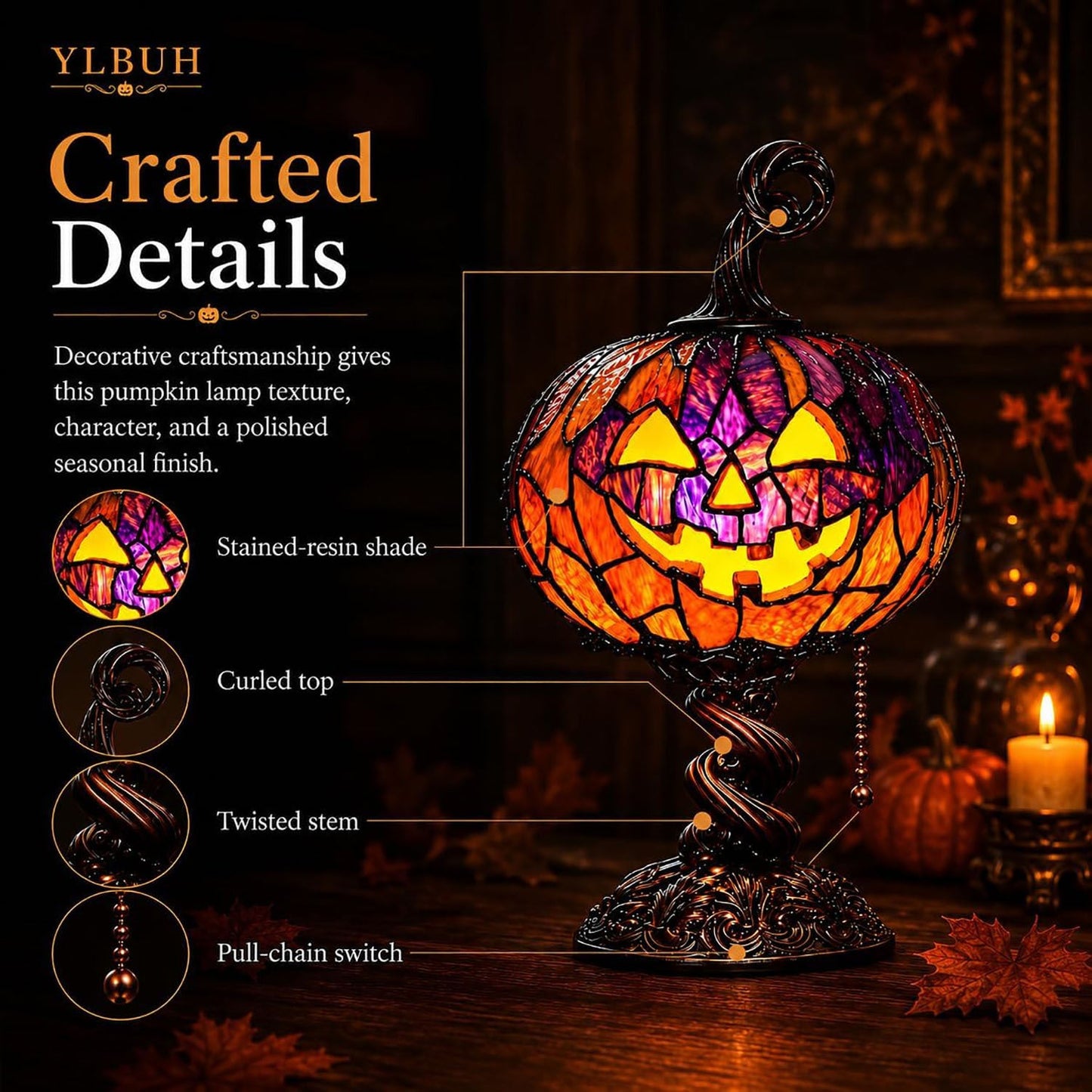 🎉Halloween Stained Glass Style Pumpkin Table Lamp