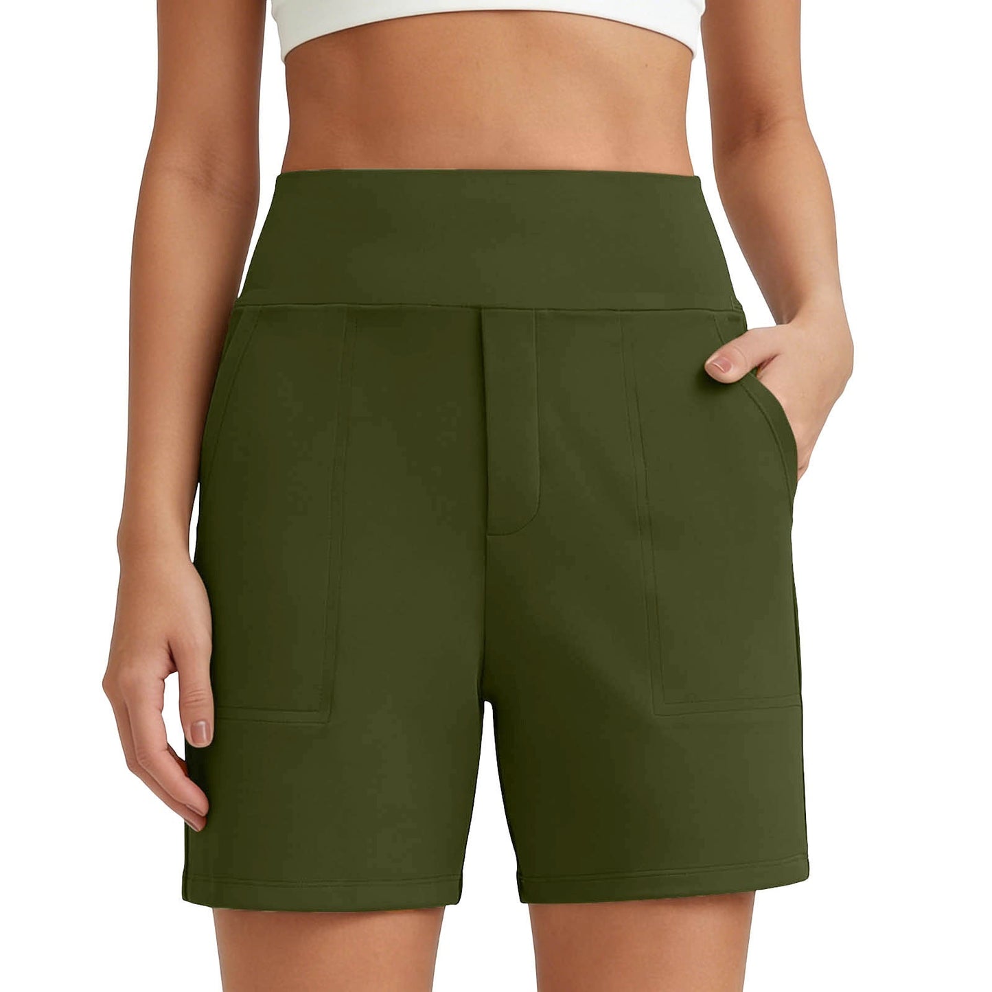 Women's High-Waisted Athletic Bermuda Shorts with Pockets ¨C Running, Yoga, Summer Casual Activewear