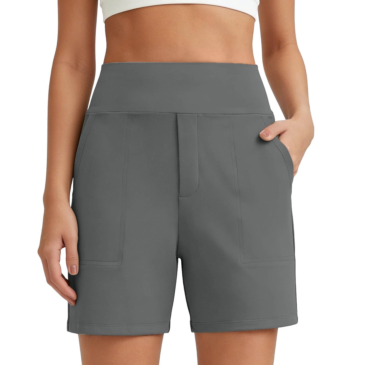 Women's High-Waisted Athletic Bermuda Shorts with Pockets ¨C Running, Yoga, Summer Casual Activewear