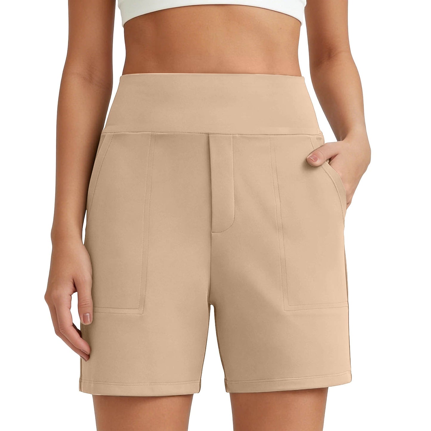 Women's High-Waisted Athletic Bermuda Shorts with Pockets ¨C Running, Yoga, Summer Casual Activewear