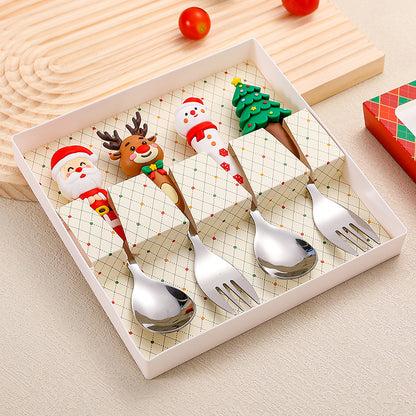 🎅 Christmas Character Cutlery Gift Set – 4-Piece Stainless Steel Flatware