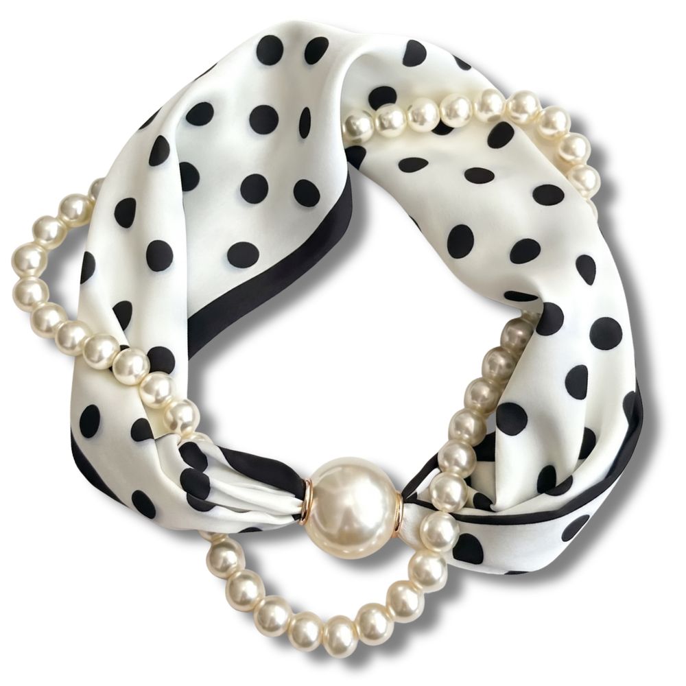 Pearl scarf necklace for women with black and white scarf