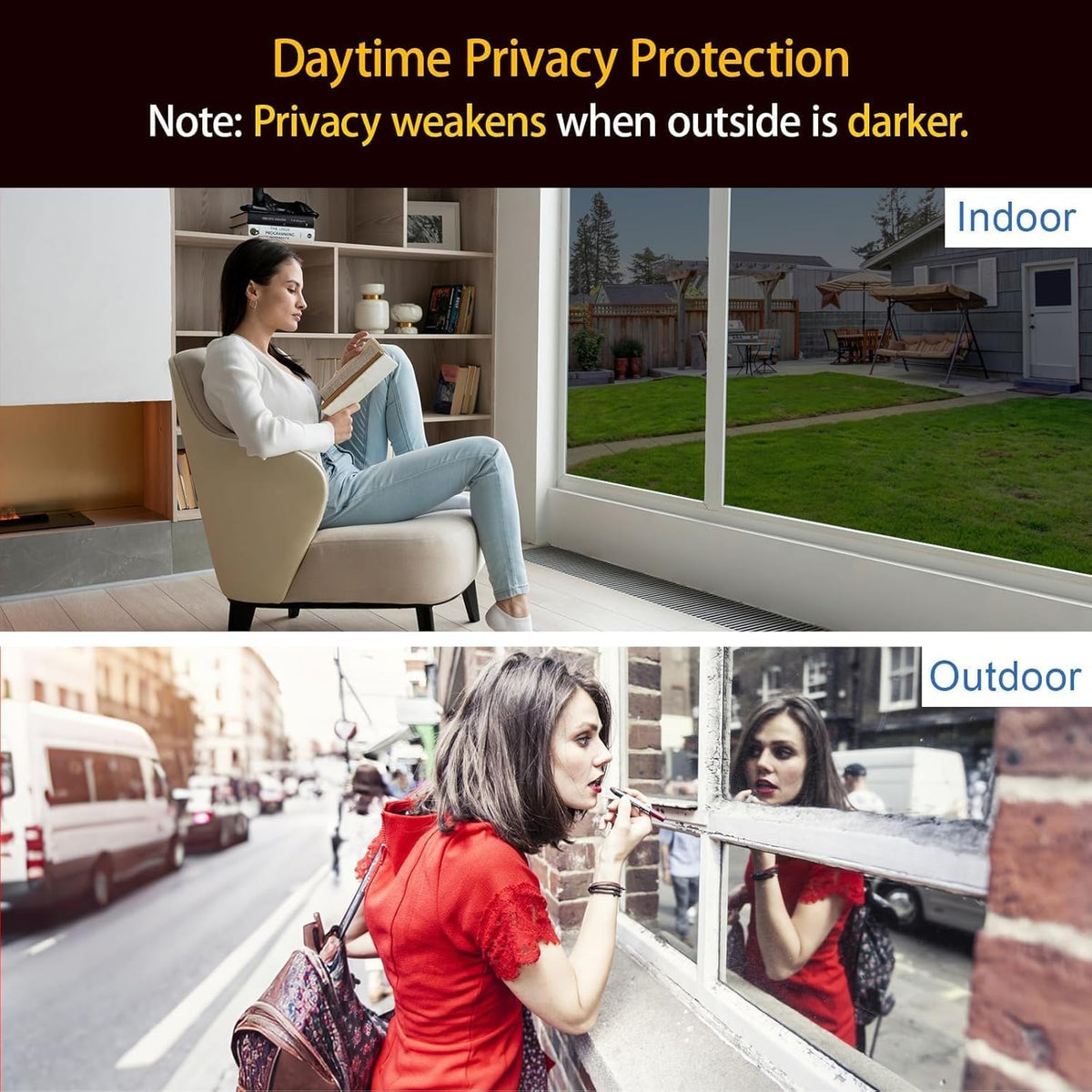 Upgraded One Way Window Privacy Film Sun Heat Blocking