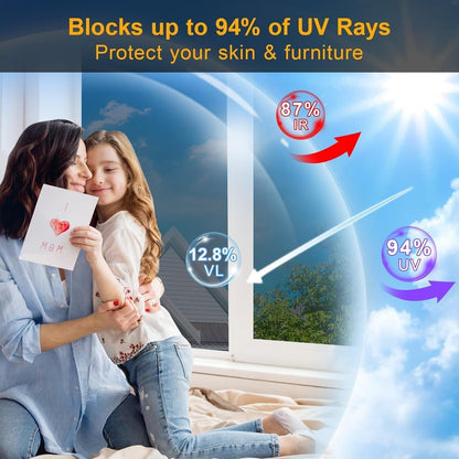 Upgraded One Way Window Privacy Film Sun Heat Blocking