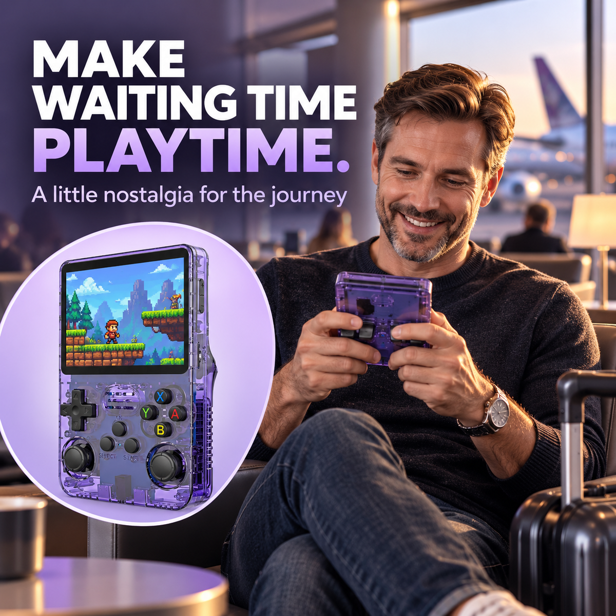 R36S retro handheld gaming on a journey