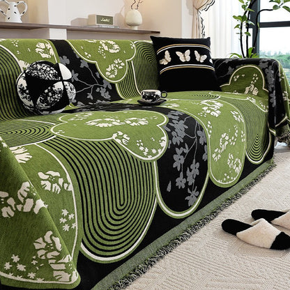 Botanical Elegance — A Luxury Green Sofa Throw for the Refined Home