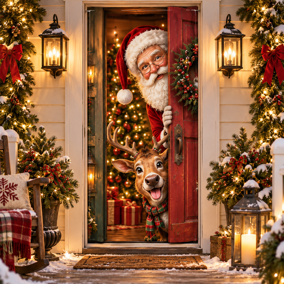 🎄🐾Peekaboo Christmas Door Curtain™ – Cute Holiday Animals Bringing Your Front Door To Life