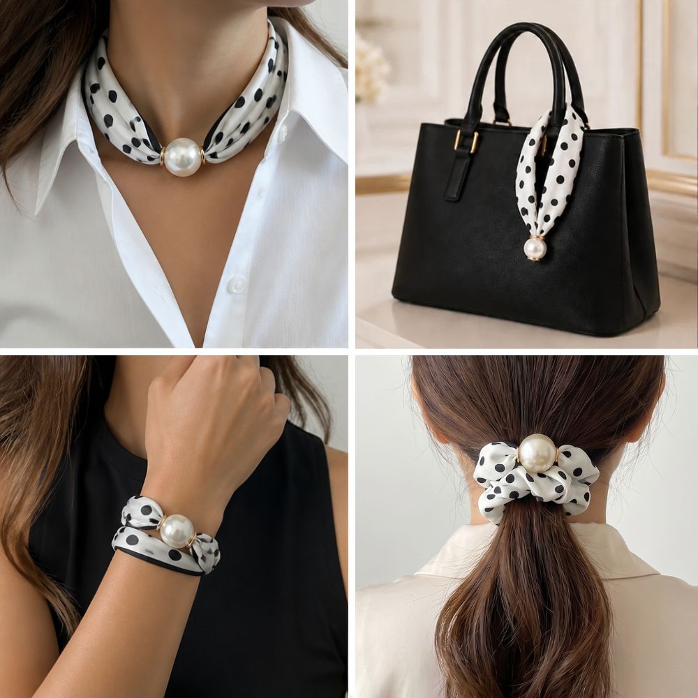 Scarf necklace styled as a hair accessory