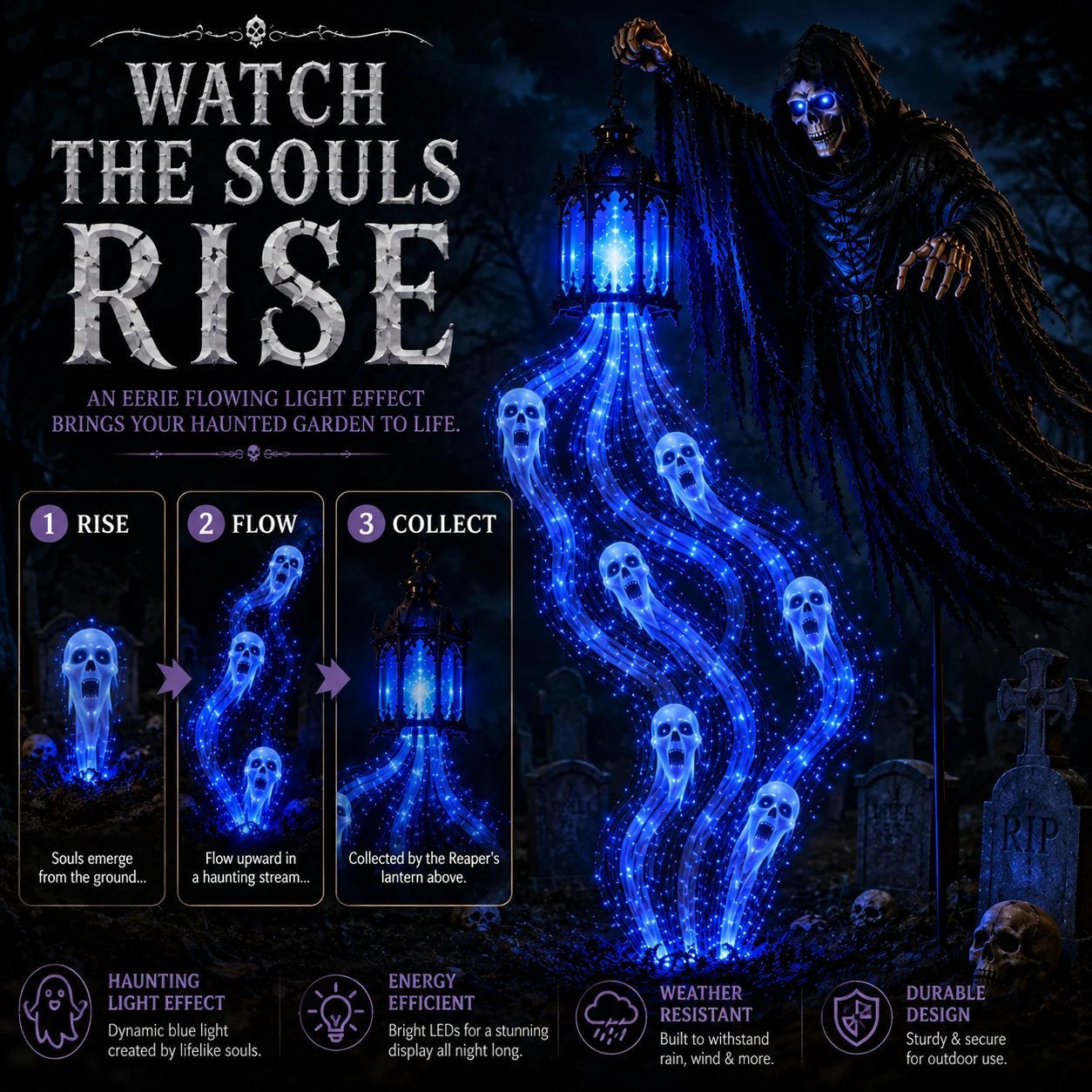 👻 Soul Harvester Halloween Garden Light – Solar Outdoor Decor | 🚚 Free Shipping