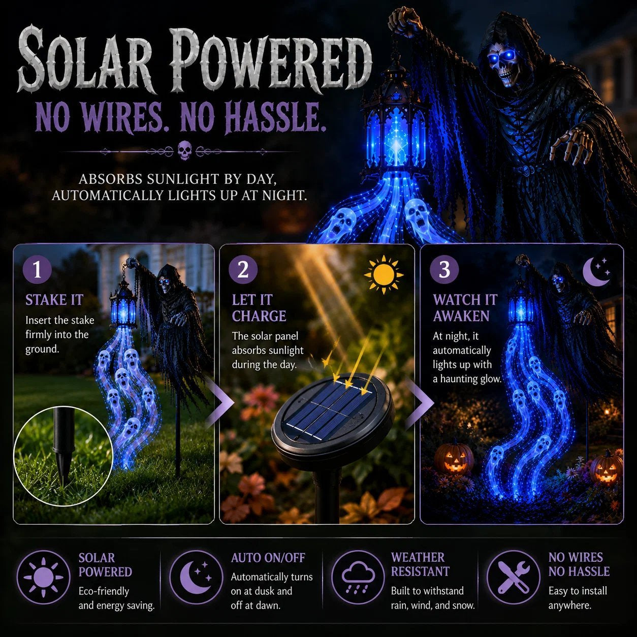 👻 Soul Harvester Halloween Garden Light – Solar Outdoor Decor | 🚚 Free Shipping