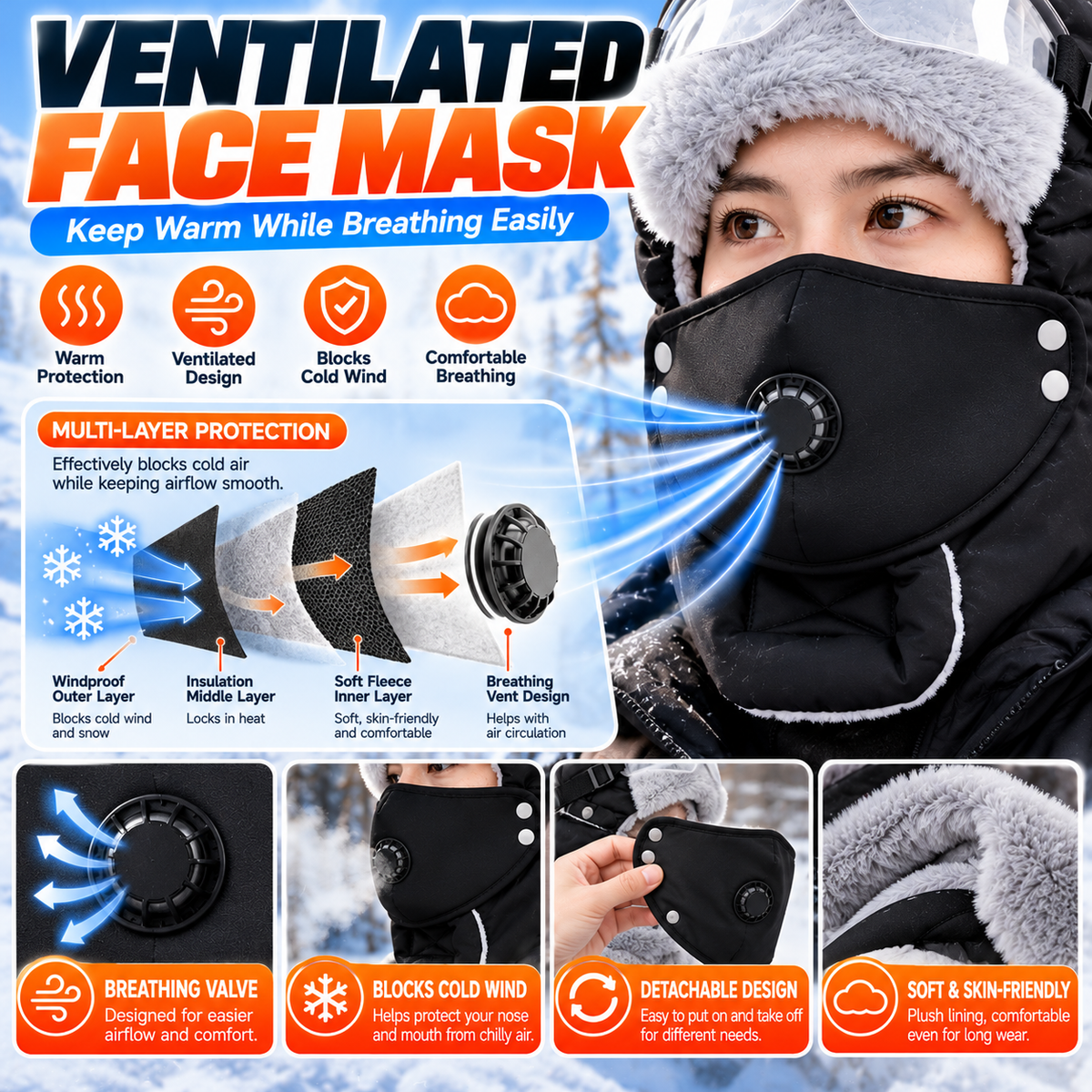 ❄️ Winter Fleece Balaclava Hat with Goggles – Full Face Wind Protection