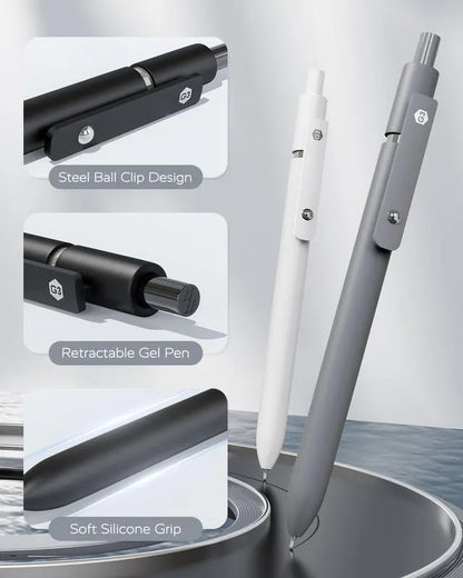 🔥Black Gel Pens, 6Pcs 0.5mm Gel Pens Fine Point, Quick Dry Retractable Gel Pen Set, Smooth Writing Pens for Office Work, Note Taking, Black Ink Pens for Men Women(Black)