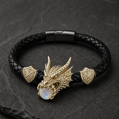 🐉 Dragonstone Guardian Bracelet | Sculpted Western Dragon Leather Bracelet – 6 Legendary Styles