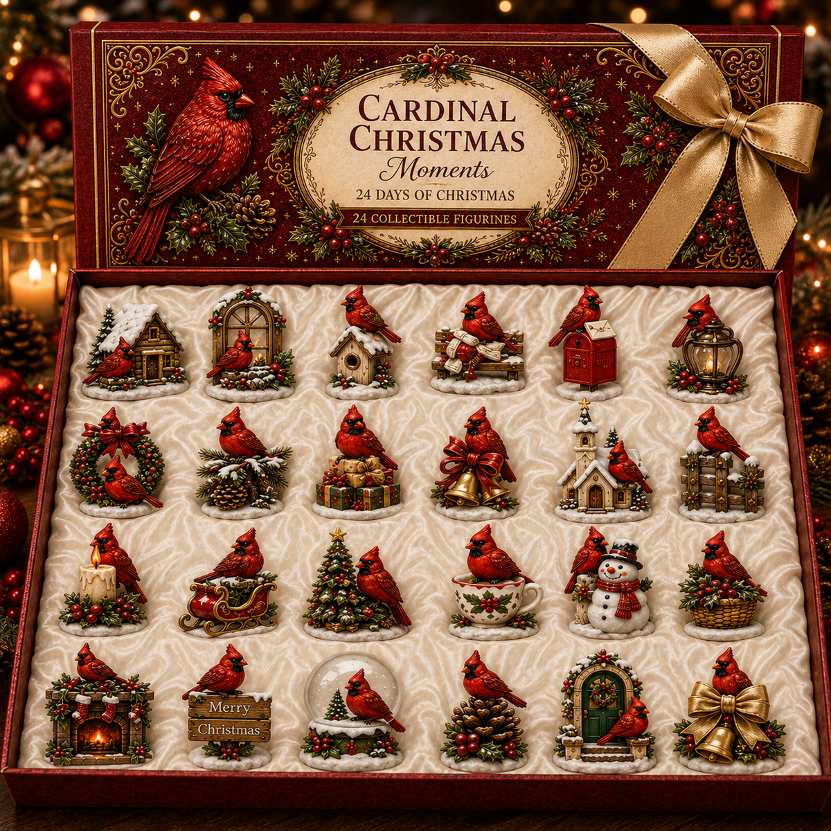 24-Day Cardinal Advent Calendar | Collectible Christmas & Autumn Figurines