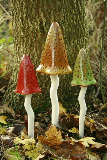 3 Pack Tinkling Toadstools Ceramic Mushrooms for Garden Decor