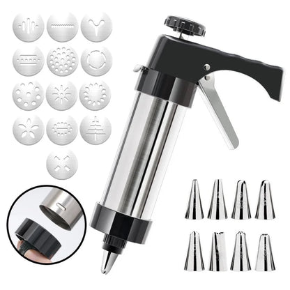 🍪 Stainless Steel Cookie Press & Decorating Kit | 13 Cookie Discs + 8 Icing Tips for Cookies, Cupcakes & Cakes 🧁