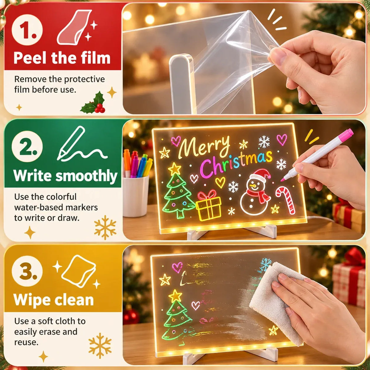 ✨ Reusable Acrylic LED Message Board – Light-Up Writing & Drawing Display