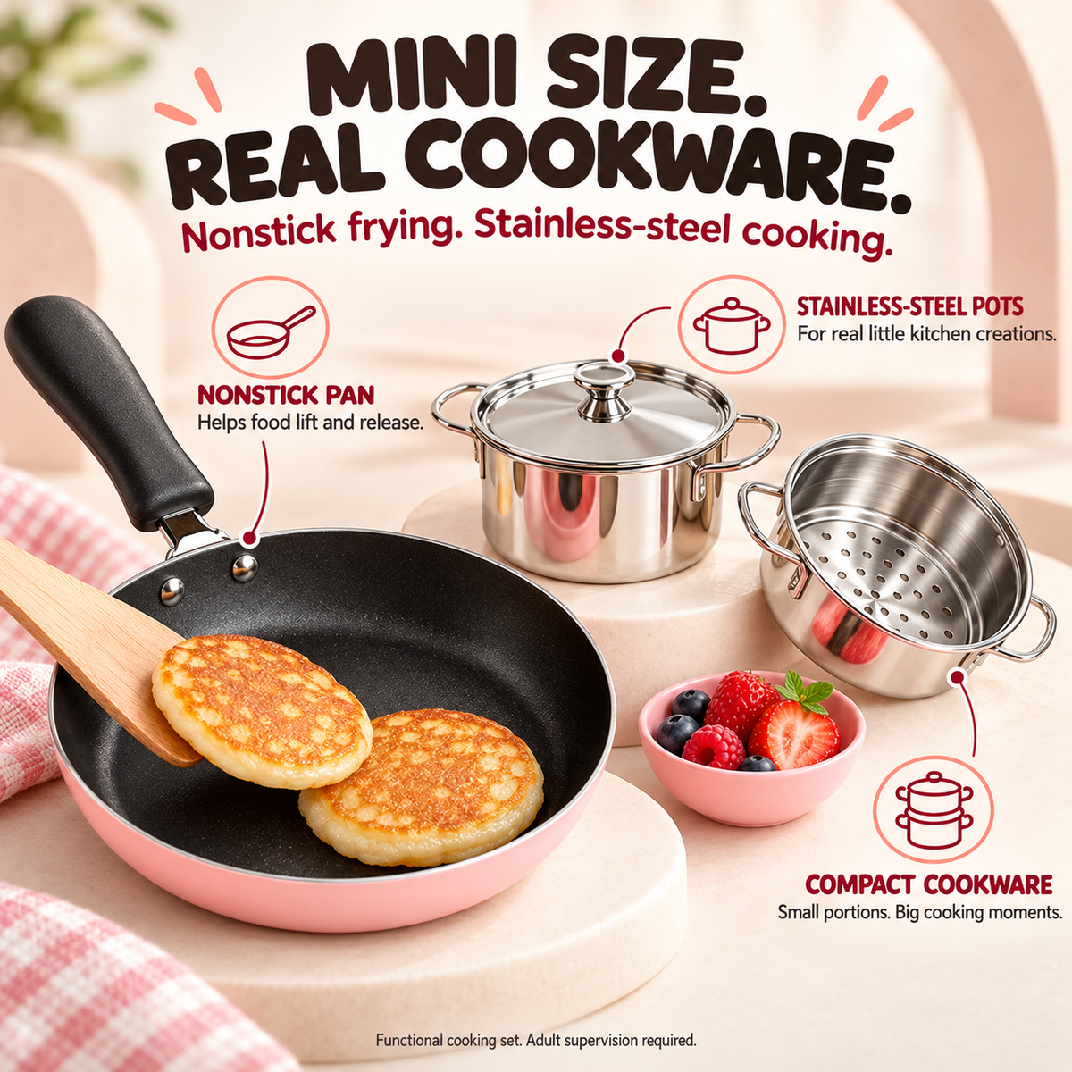 52-Piece Kids’ Mini Real-Cooking Kitchen Set with Electric Stove & Cookware