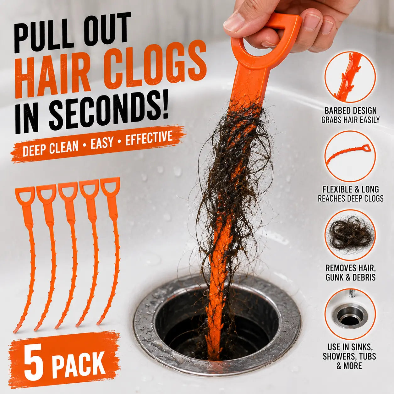 🔥Hot Sale🛠️20.5‑inch Drain Snake – Flexible Durable Hair Clog Remover Tool, Quick Sink Tub Pipe Dredger, Reusable Drain Cleaner Stick for Bathroom Kitchen Sewer Blockages