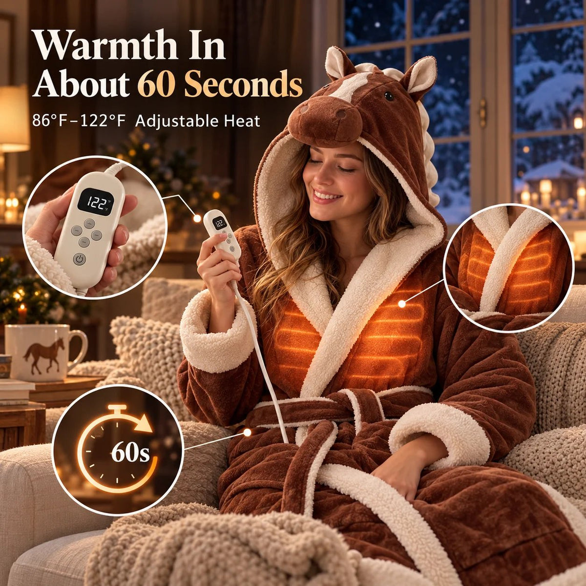 Horse Themed Full-Length Thermal Loungewear Robe