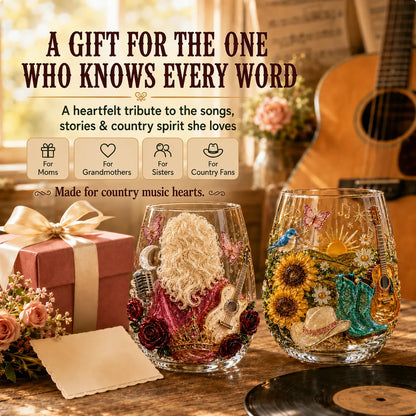 🤠 🎸 Vintage Country 3D Glass Collection – 8 Raised Western Music & Floral Designs