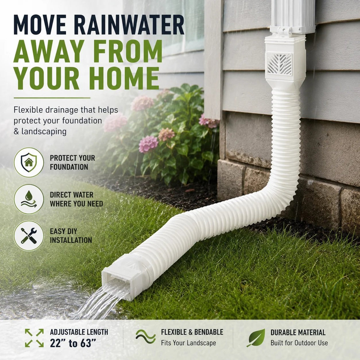 🏡 Keep Rainwater Away | Flexible Downspout Extender