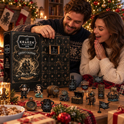 24-Day Kraken Rum Mini Bottle Advent Calendar Set for Holiday Bar Table Display, Rum Lover Collectible Gift, Christmas Countdown & Festive Decoration