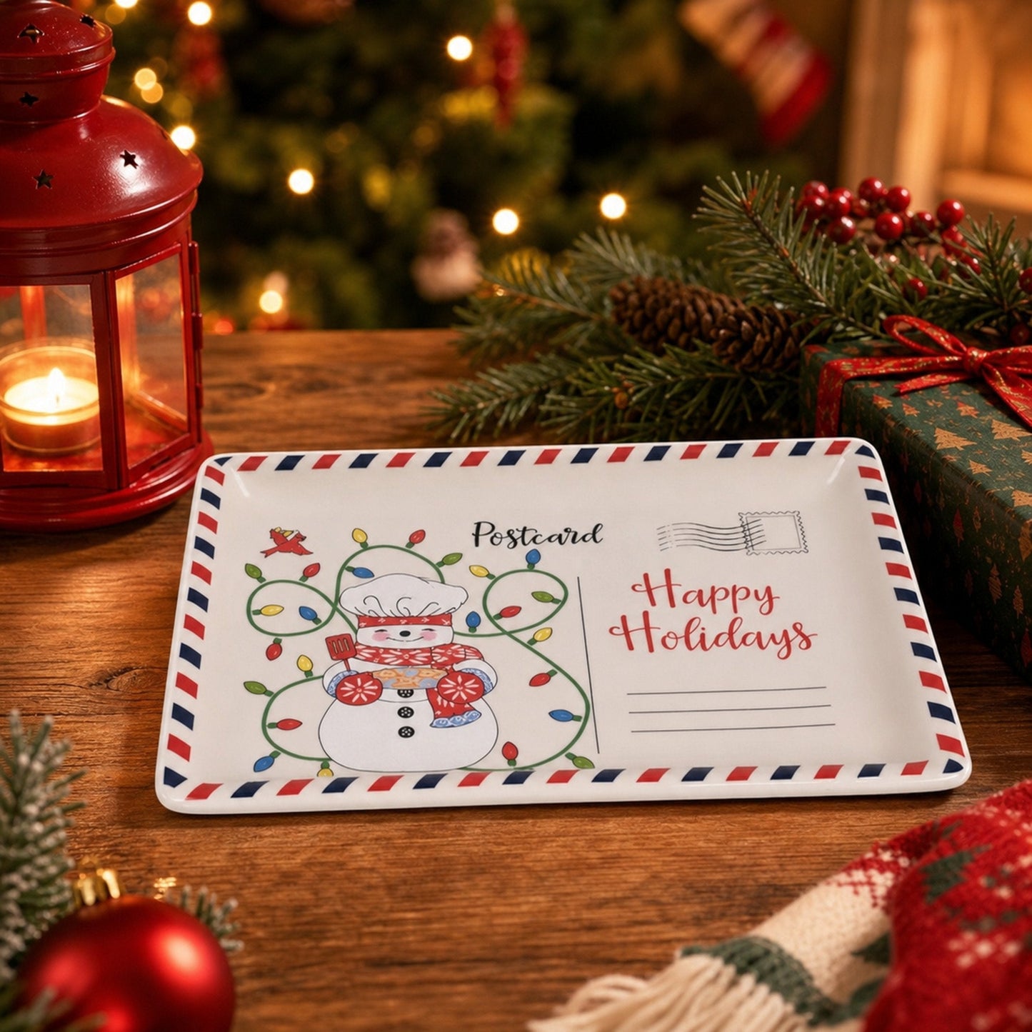 Vintage Christmas Postcard Ceramic Serving Platter