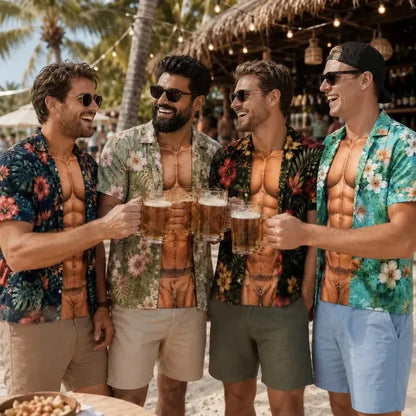 Funny Muscle T Shirt for Men, Hawaiian Shirt Illusion Tee, Personalized 3D Fake Open Shirt💪🔥
