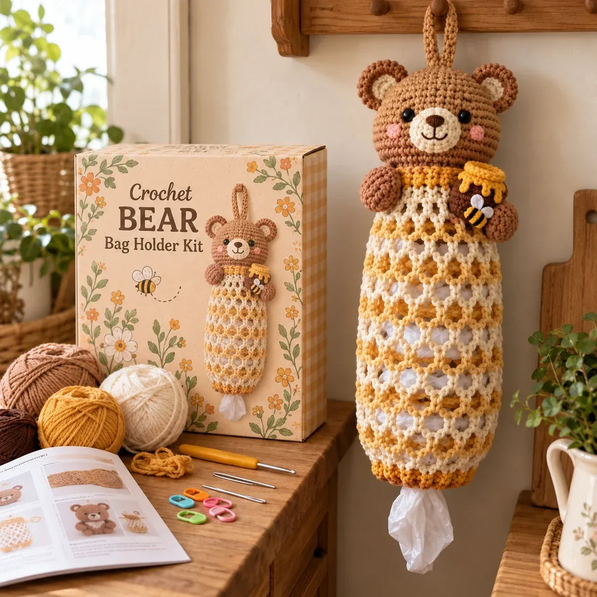 🧶 Cottage Harvest Keepers™ – Crochet Animal Bag Holder DIY Kit