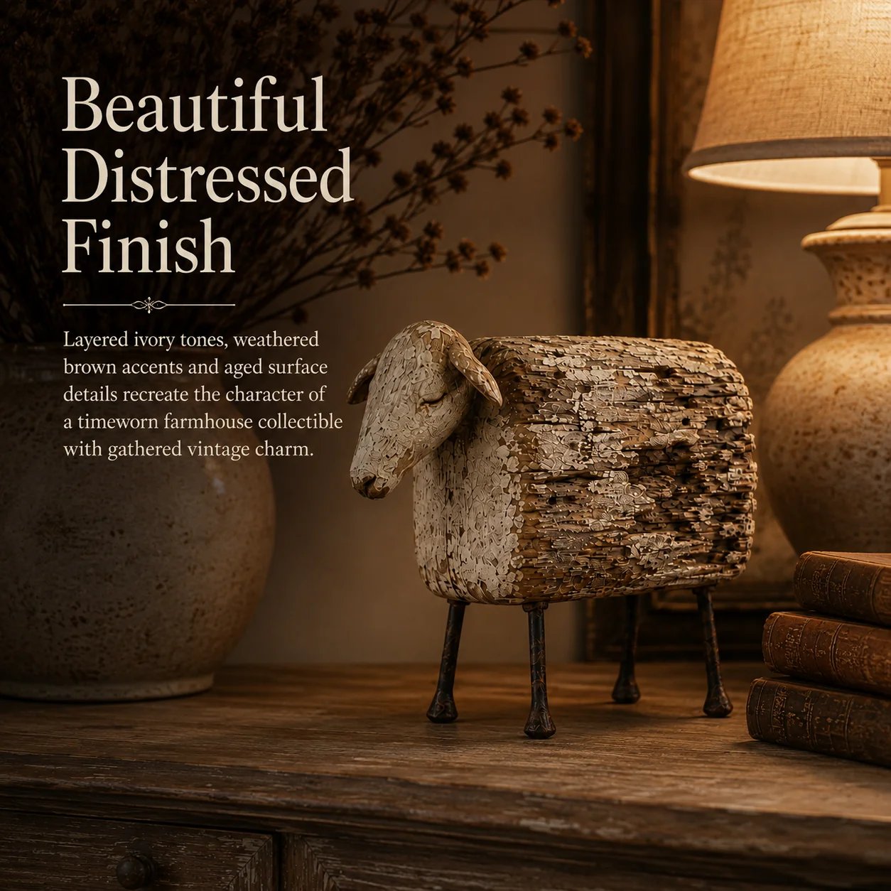 Vintage Distressed Sheep  Sculpture