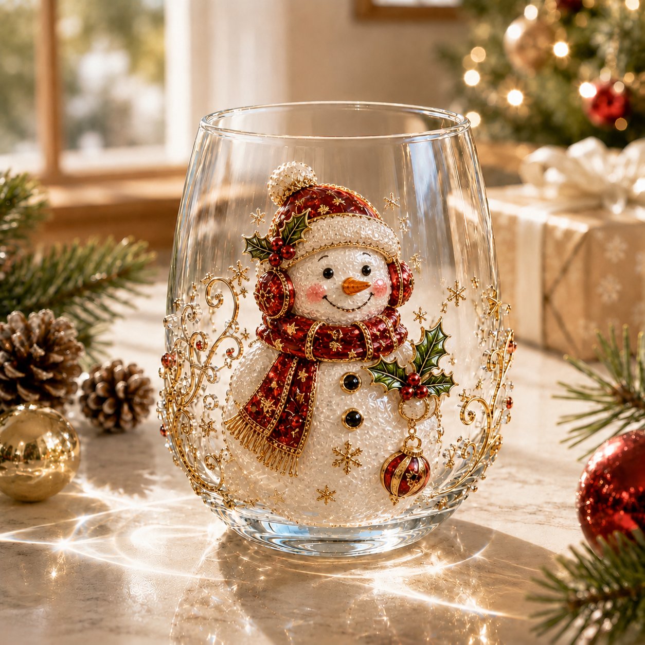🎅Christmas Early Bird Sale🎄Christmas Glass Art Cup | Luxury Raised Holiday Glassware for Drinks, Decor & Christmas Gifts 🎁