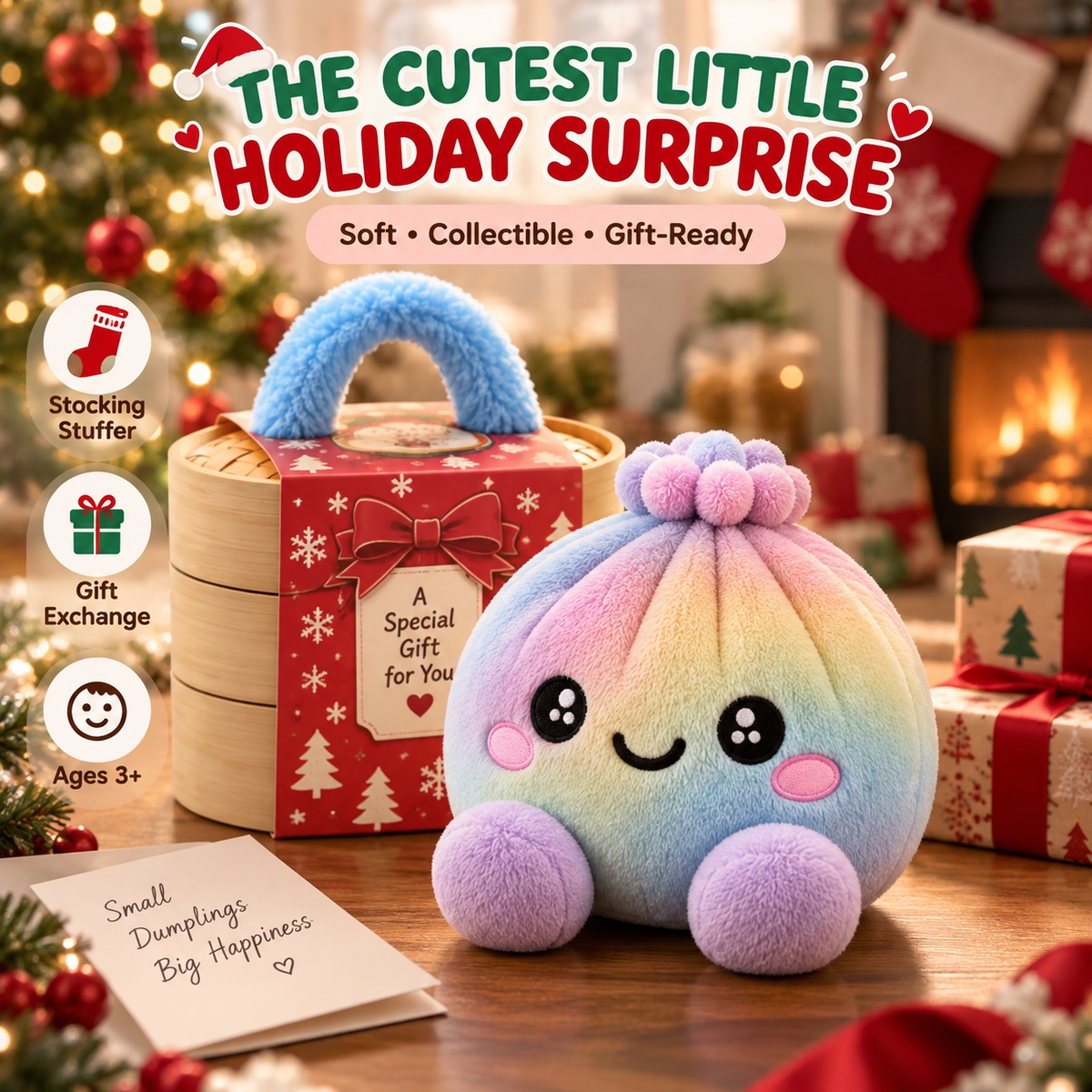 🔥 50% OFF | 🌈🥟 Rainbow Dumpling Plush Squishies – Adorable Steamer Set