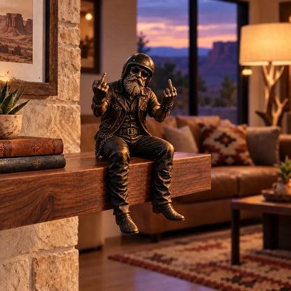 ⏳ Last Day 49% OFF – 🏍️ Old Biker Soul Shelf Sitter | 5 Rustic Rider Designs with Antique Bronze-Look Finish 🤎