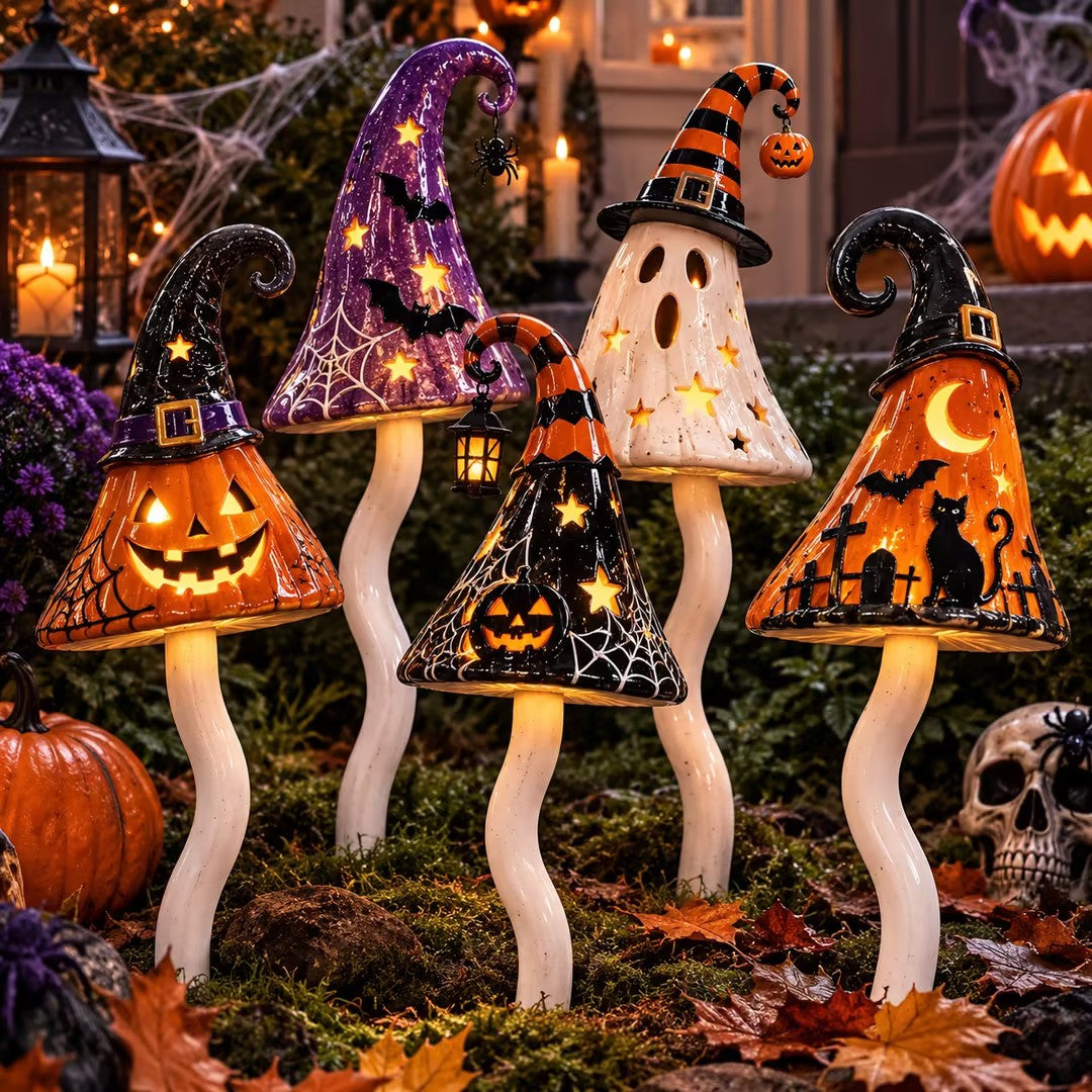 3 Pack Tinkling Toadstools Ceramic Mushrooms for Garden Decor