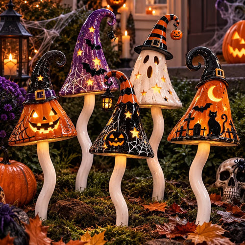 3 Pack Tinkling Toadstools Ceramic Mushrooms for Garden Decor
