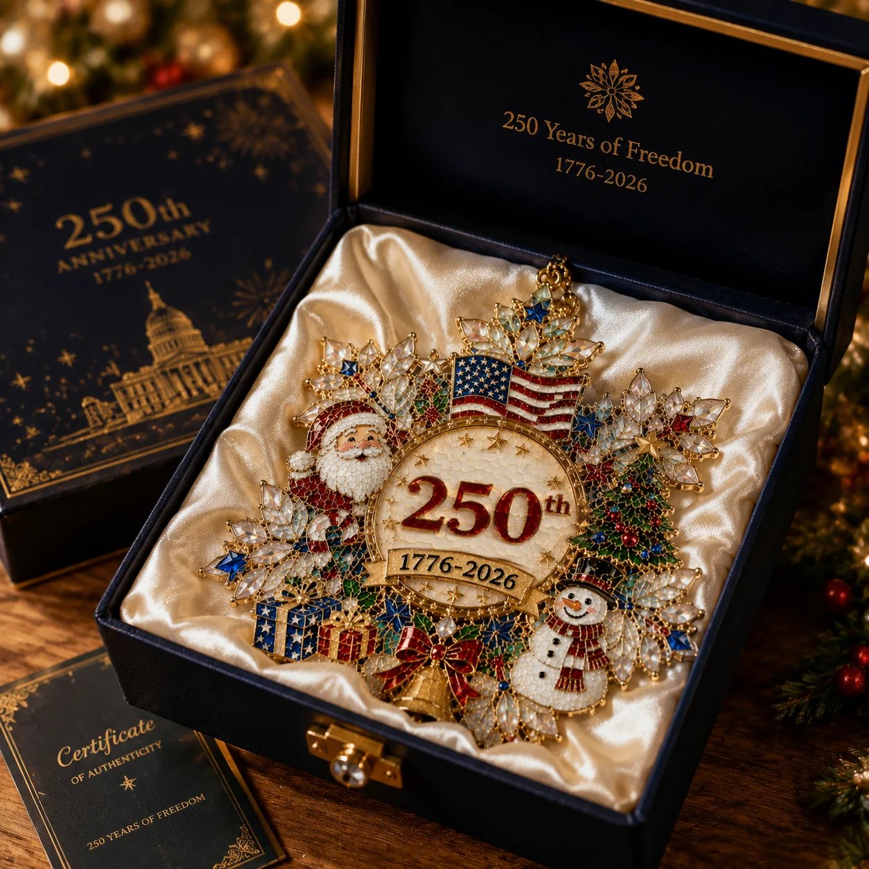 🔥🎁America 250 Crystal Patriotic Christmas Ornament