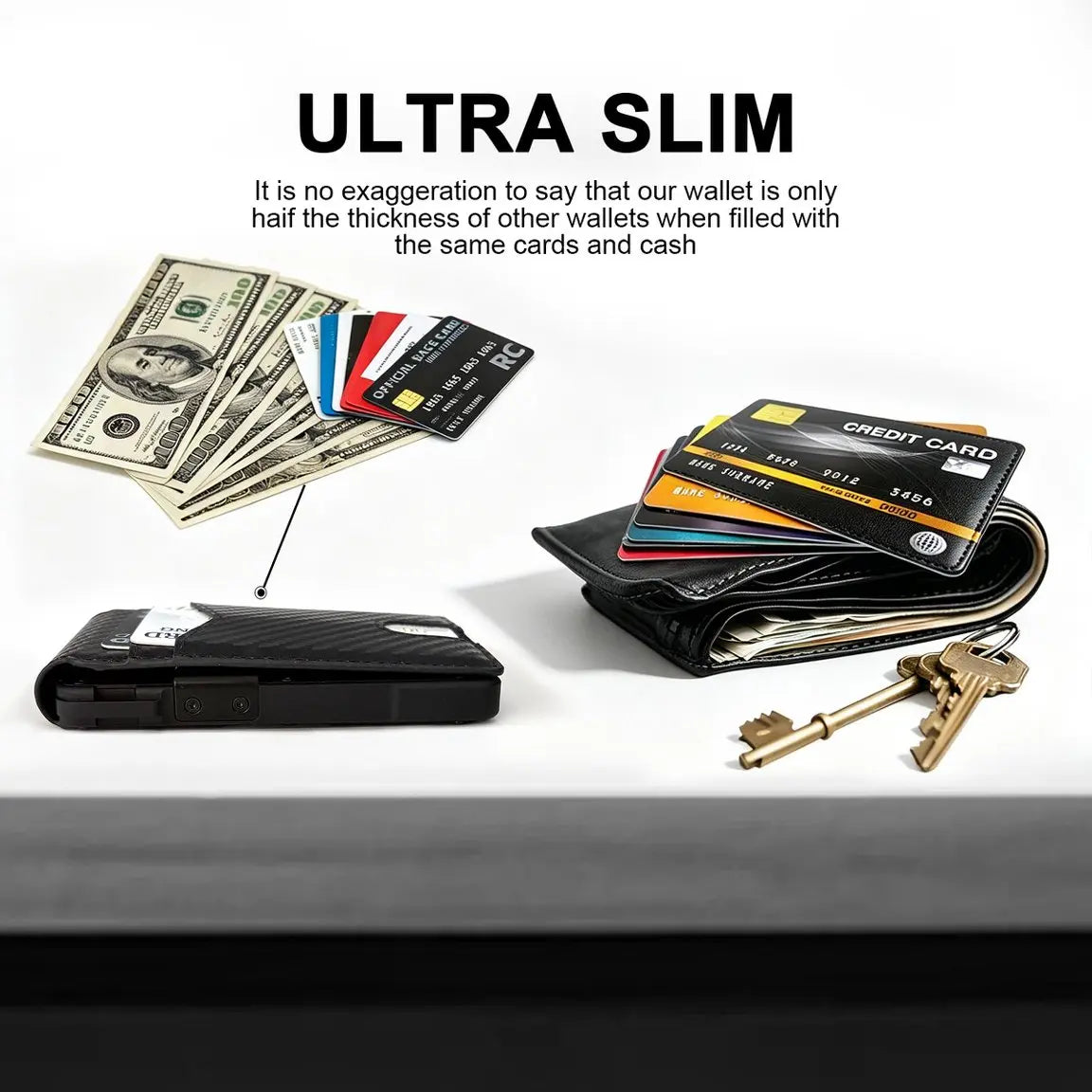 💳 Men's RFID Minimalist Pop-Up Wallet – ID Window & Money Clip