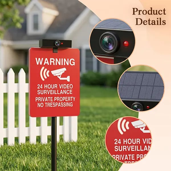 🔥 LAST DAY 40% OFF | Solar LED No Trespassing Security Sign – Rechargeable Outdoor Warning Sign with Stake