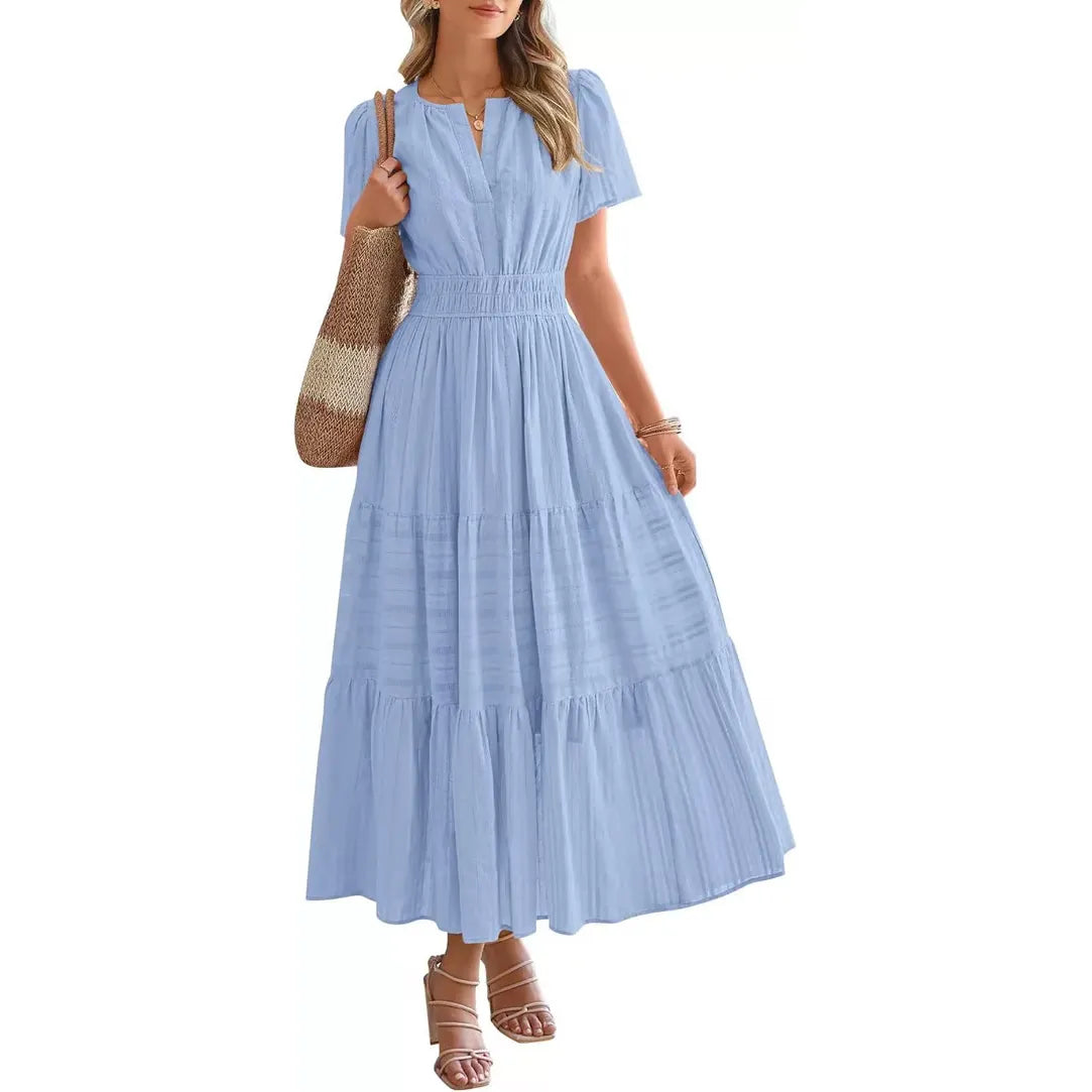 🔥 Women's Summer 2026 Casual Maxi Dress Lightweight Short Sleeve V Neck Boho Dress with Pockets