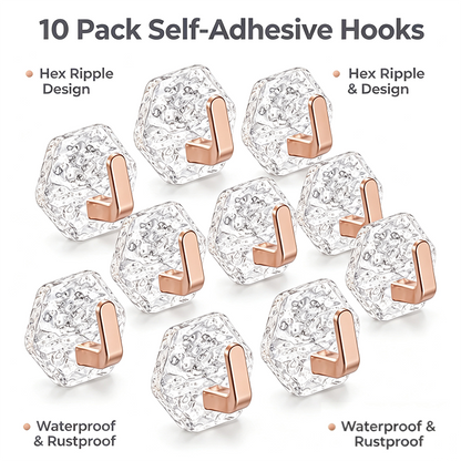 AA Self-Adhesive Hooks 10 Pack, Hex Ripple Heavy Duty Hooks 🚿
