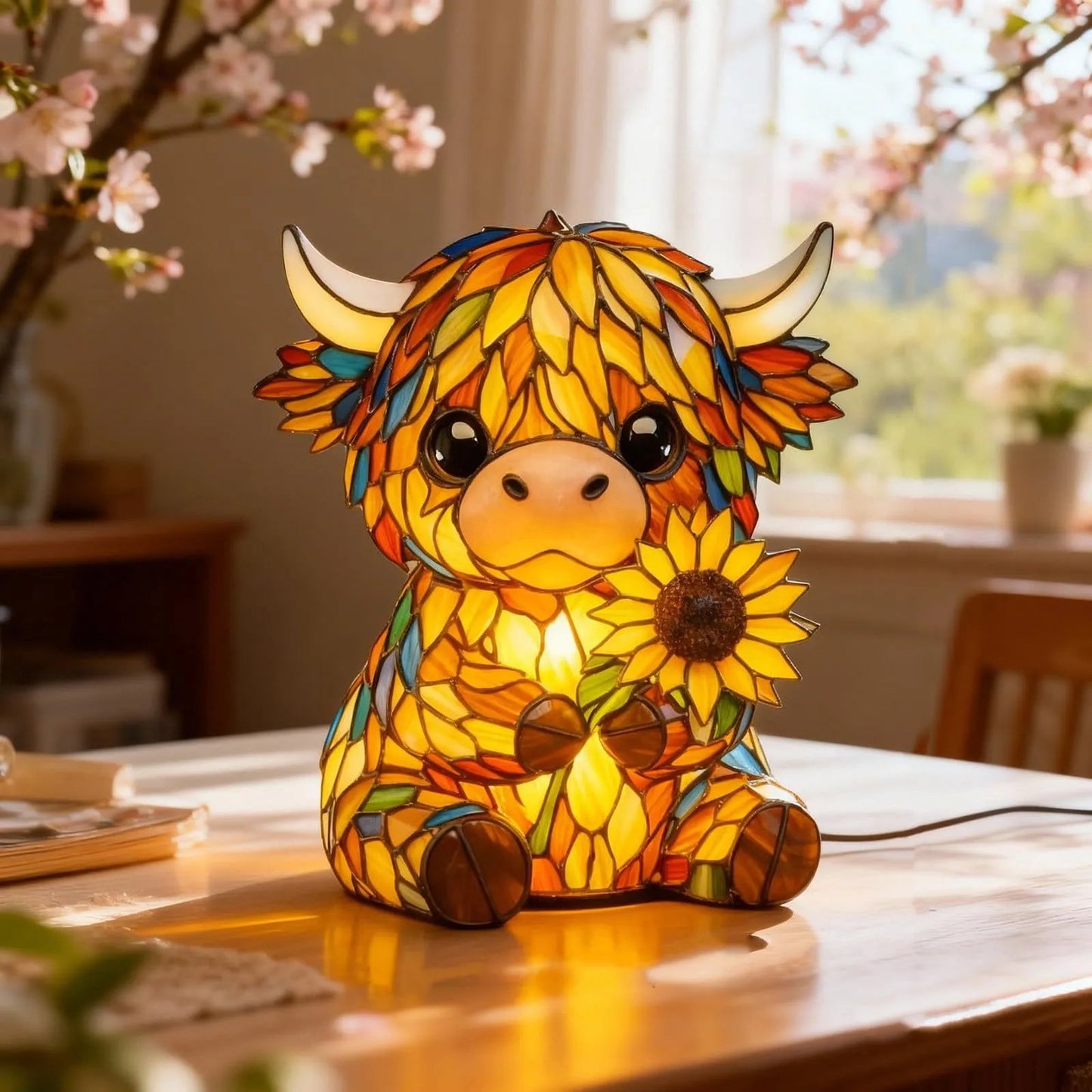 🎉🌻🐮Creative Highland Cow  Sunflower LED Night Light