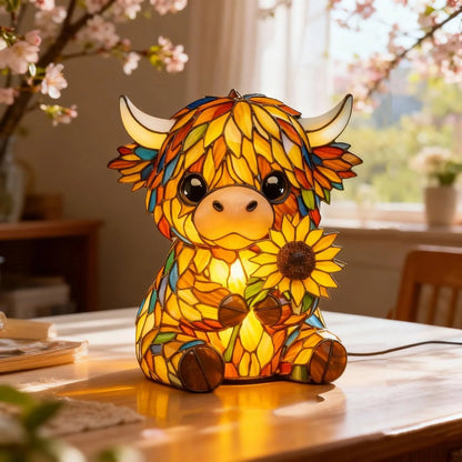 🎉🌻🐮Creative Highland Cow  Sunflower LED Night Light