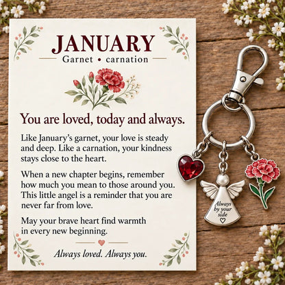 🔥Last Day Only＄13.99👼 Always By Your Side: Birth Month Angel & Flower Keychain + Keepsake Card 🌸