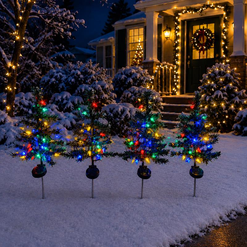 🎄4-Pack Solar Strawberry LED Christmas Pathway Lights, Multicolor✨