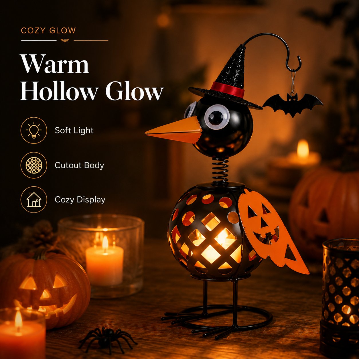 Whimsical Halloween Pumpkin Crow
