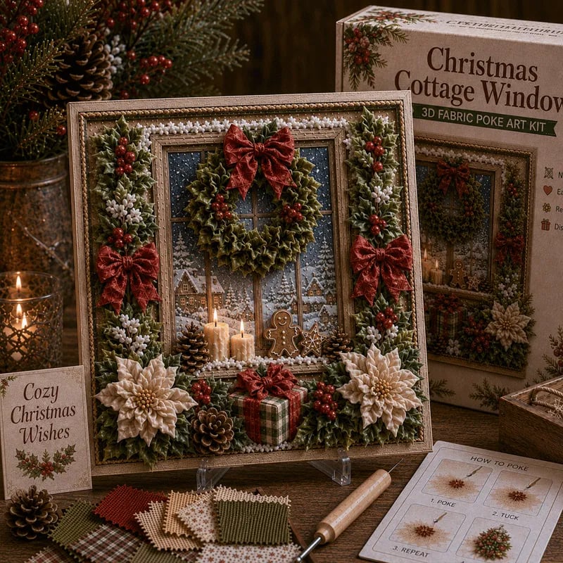 🔥 LAST DAY 50% OFF – 🎄 DIY 3D Fabric Poke Art Christmas Keepsake Kit – No-Sewing Holiday Craft with Display Stand ✨