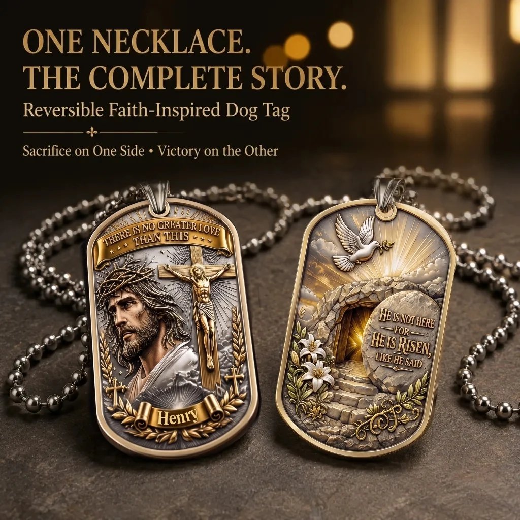 🔥LAST DAY 50% OFF - ✝️“Greater Love” 3D Jesus Dog Tag Necklace – Bold Military-Inspired Design for Him❤️